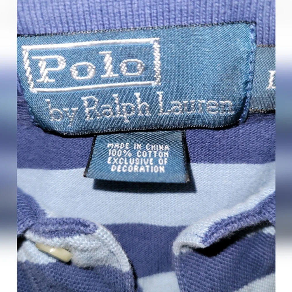 Vintage Polo Ralph Lauren Knit Shirt Mens Large Blue Striped Yellow Pony 90s